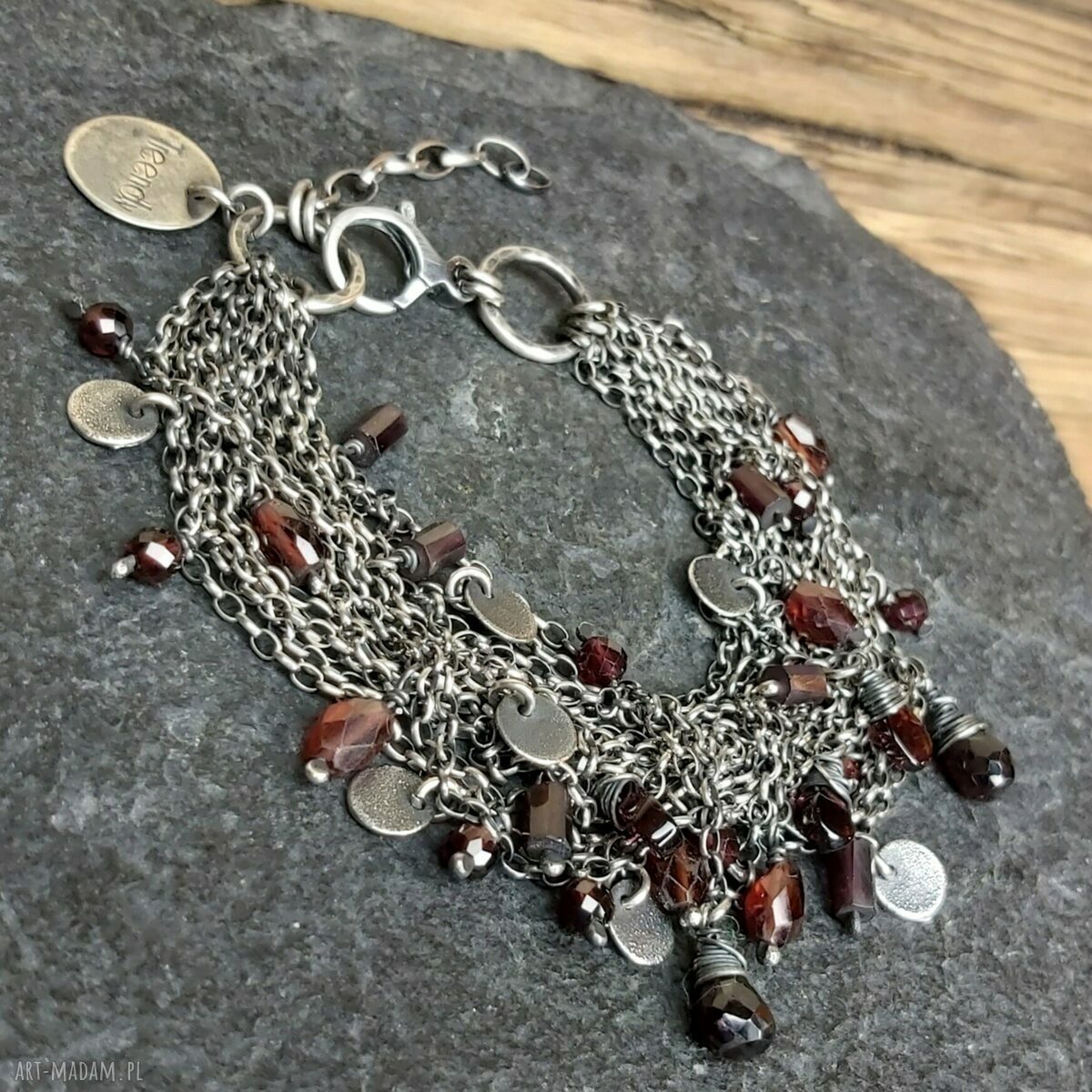 Bransoletka srebrna z granatami HandMade
