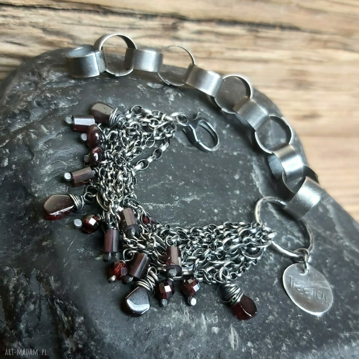 Bransoletka srebrna z granatami hand made