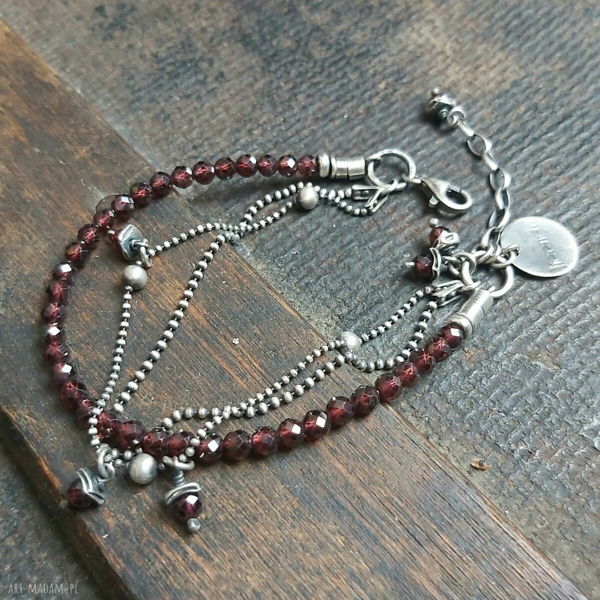 Bransoletka srebrna z granatami handmade