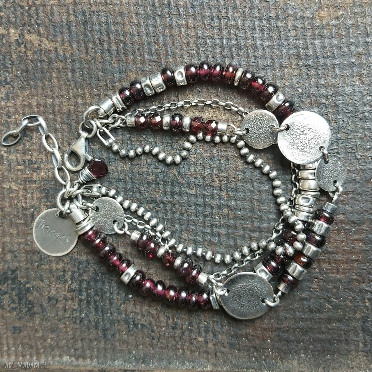 Bransoletka srebrna z granatami handmade