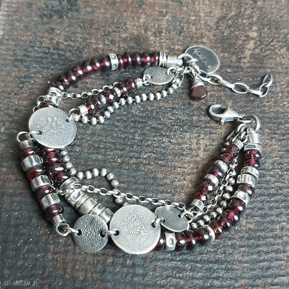 Bransoletka srebrna z granatami handmade
