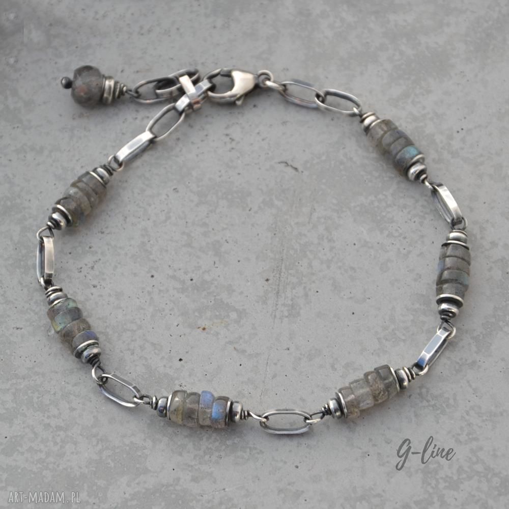 Bransoletka srebrna z labradorytem - Grey Line, srebro 925