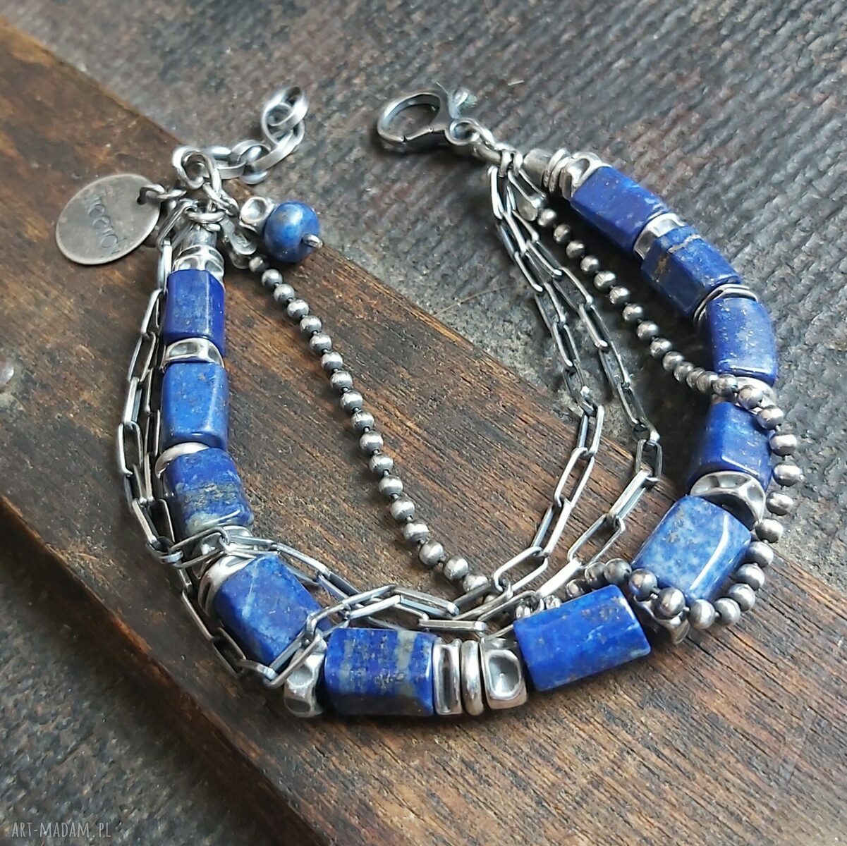 Bransoletka srebrna lapisem lazuli srebro oksydowane lapis