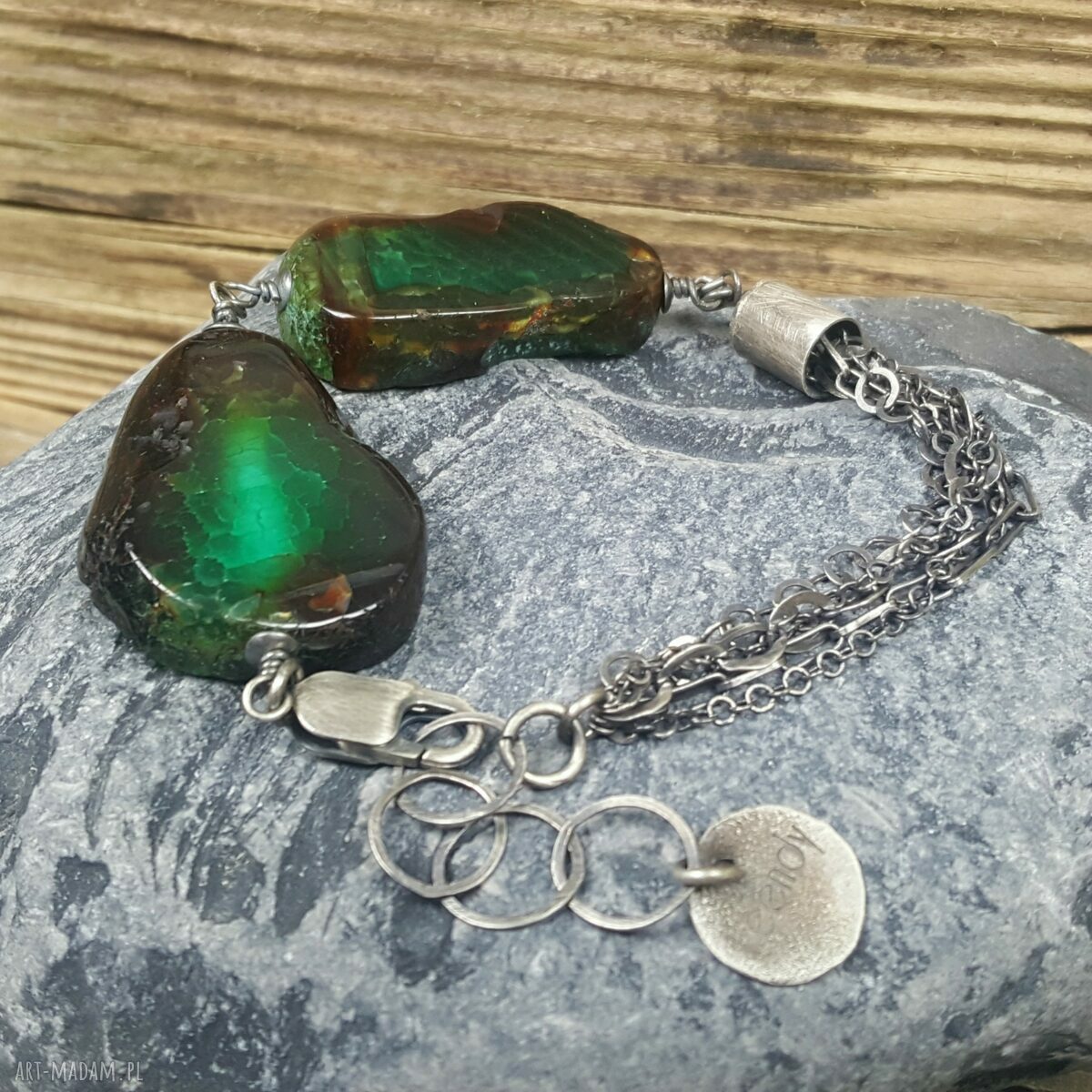 Bransoletka srebrna z przepięknymi agatami Handmade