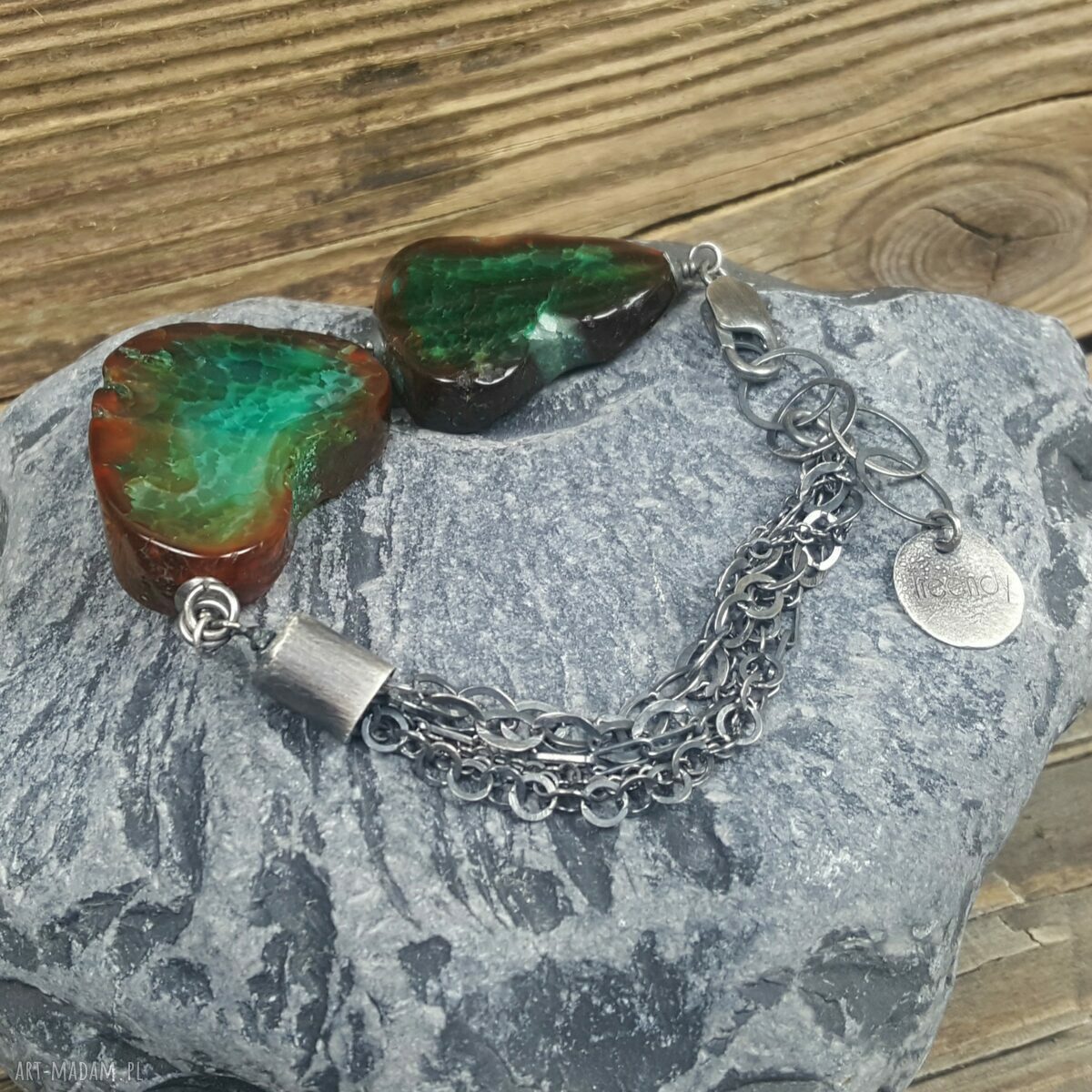 Bransoletka srebrna z przepięknymi agatami Handmade