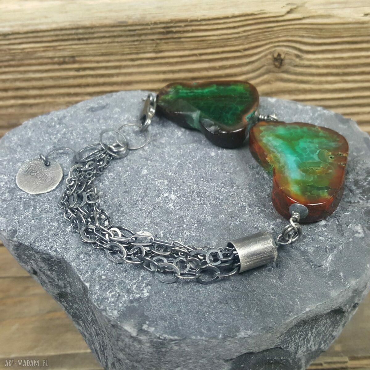 Bransoletka srebrna z przepięknymi agatami Handmade