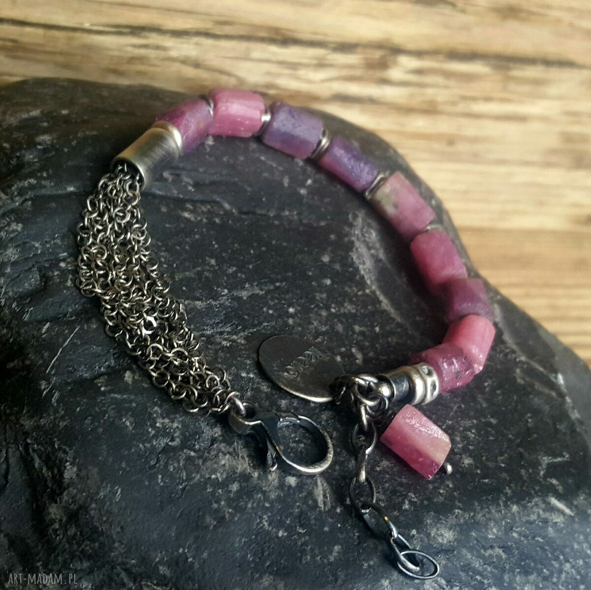Bransoletka srebrna z rubinami hand made