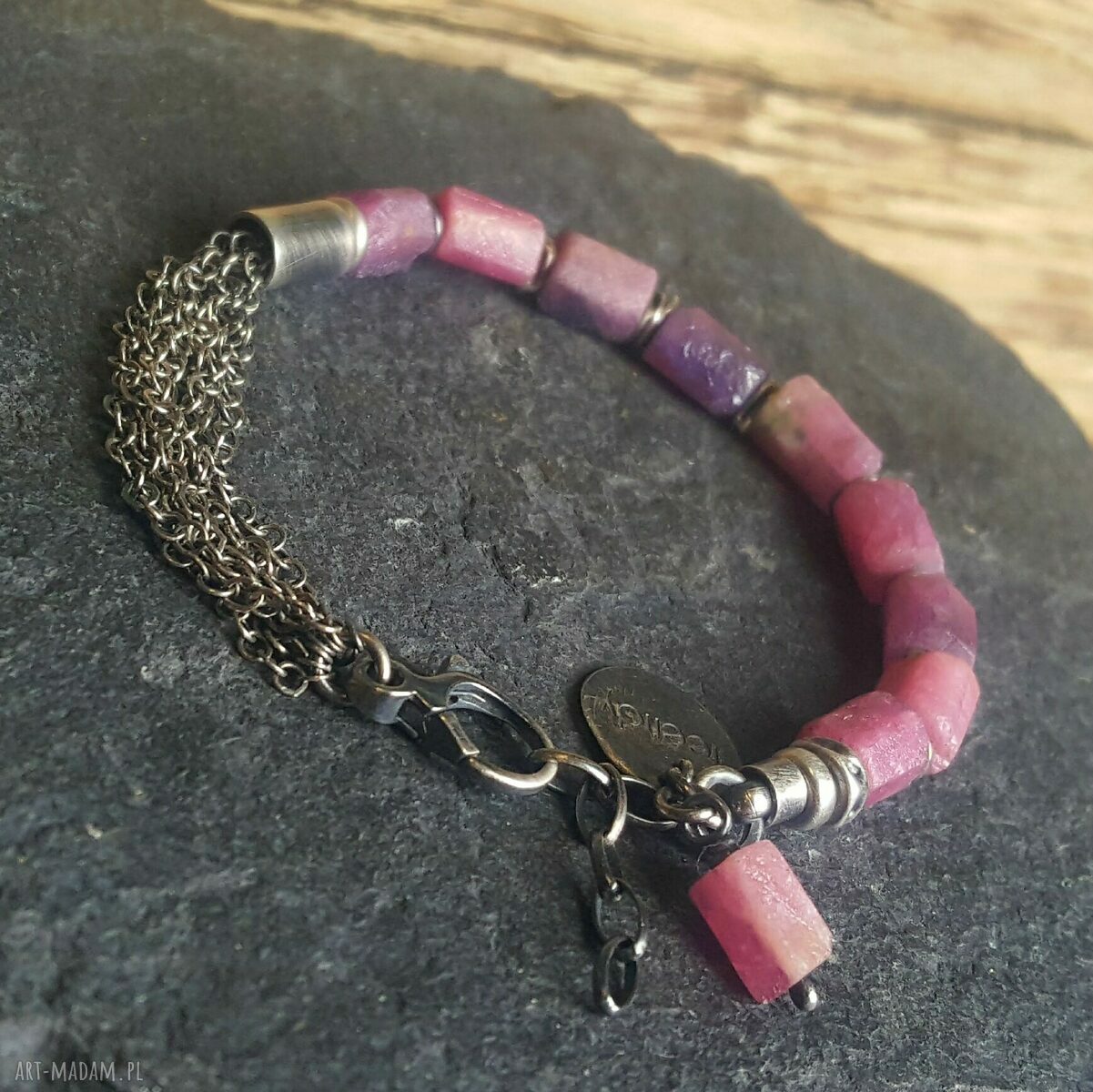 Bransoletka srebrna z rubinami hand made
