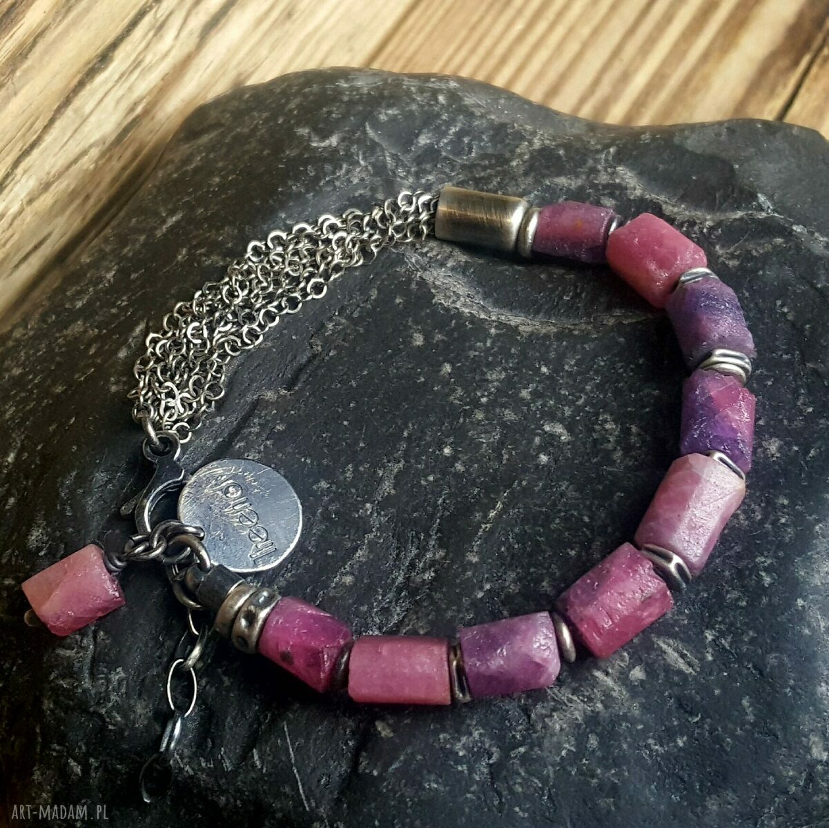 Bransoletka srebrna z rubinami hand made
