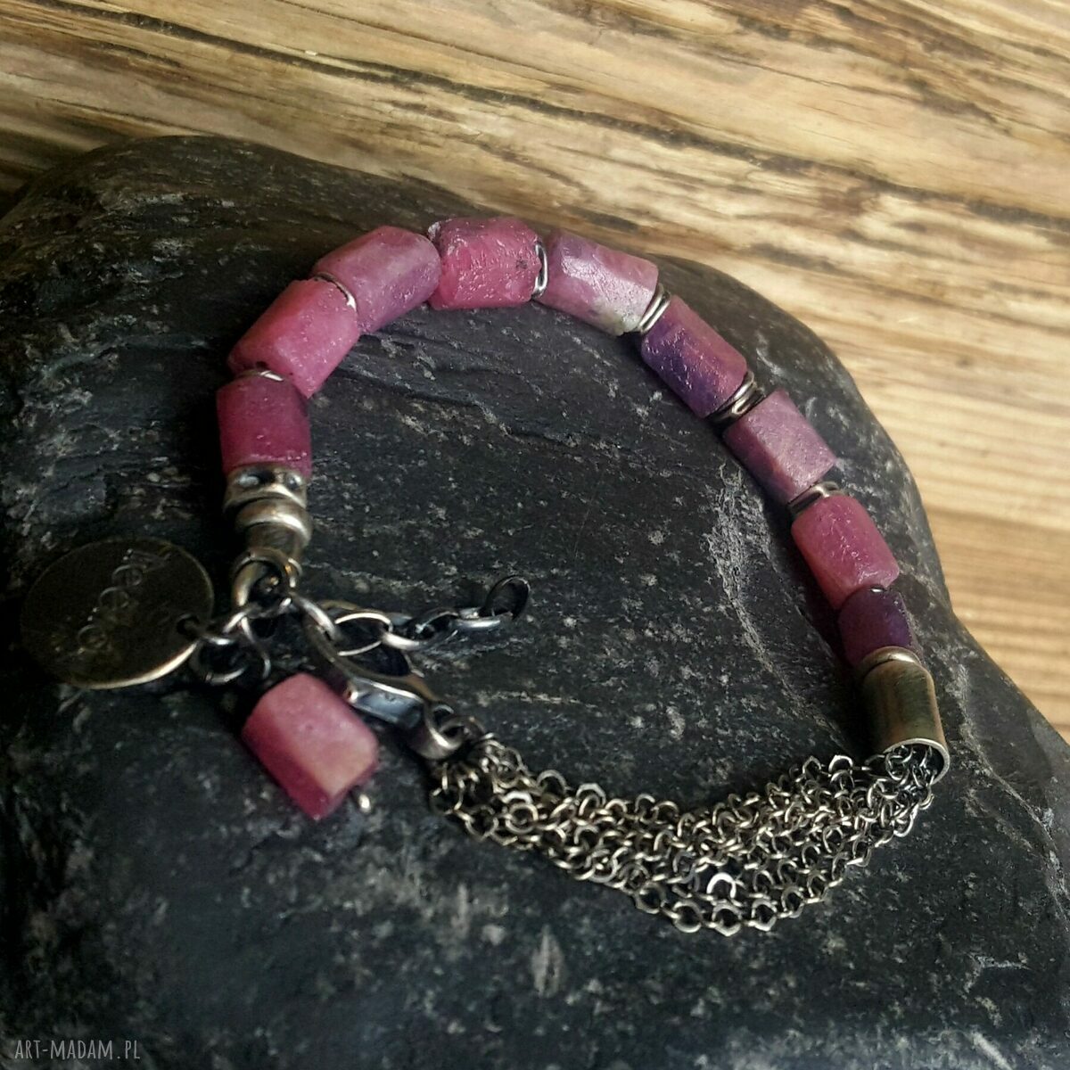 Bransoletka srebrna z rubinami hand made