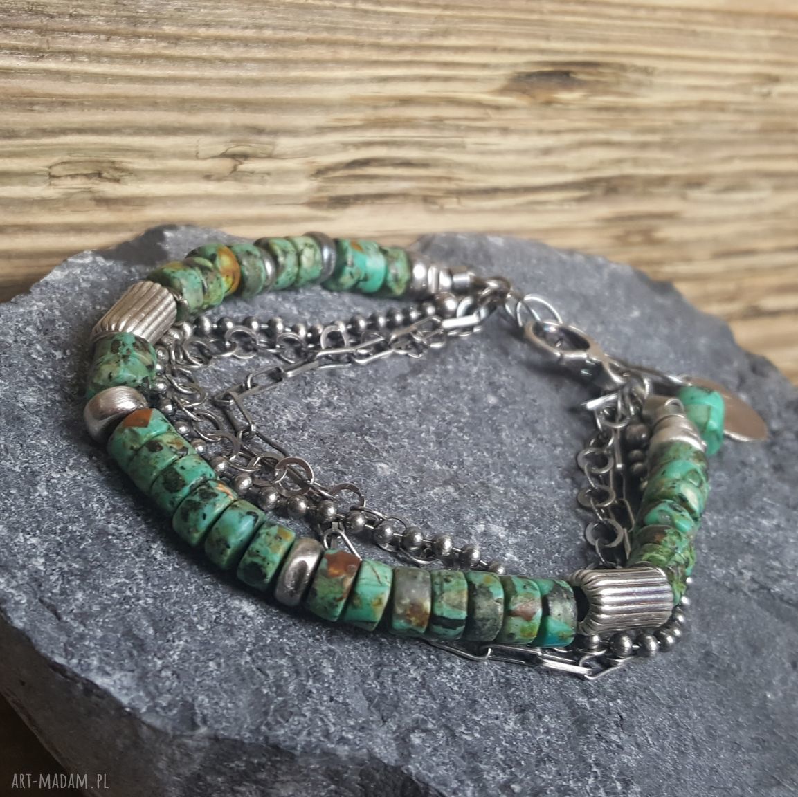 Bransoletka srebrna z turkusem afrykańskim hand made