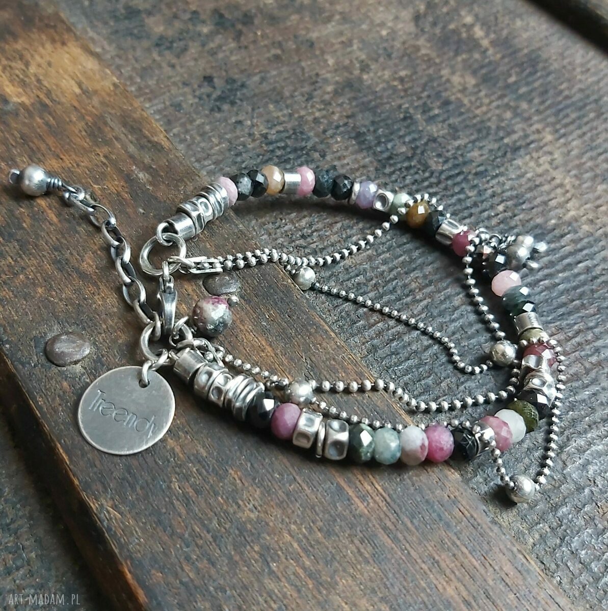 Bransoletka srebrna z turmalinami i kulkami hand made