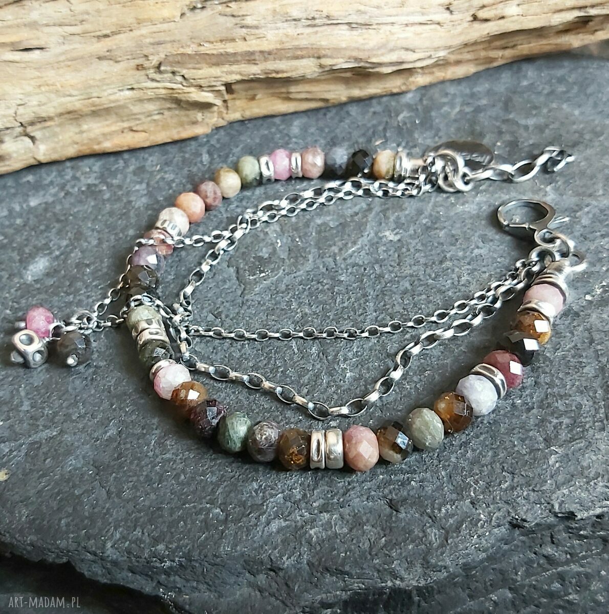 Bransoletka srebrna z turmalinami Hand Made