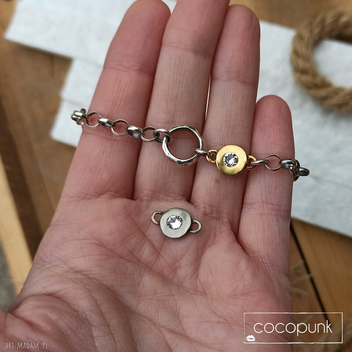 bransoletki: Bransoletka srebro, złoto, kryształ Swarovskiego. Autorskie