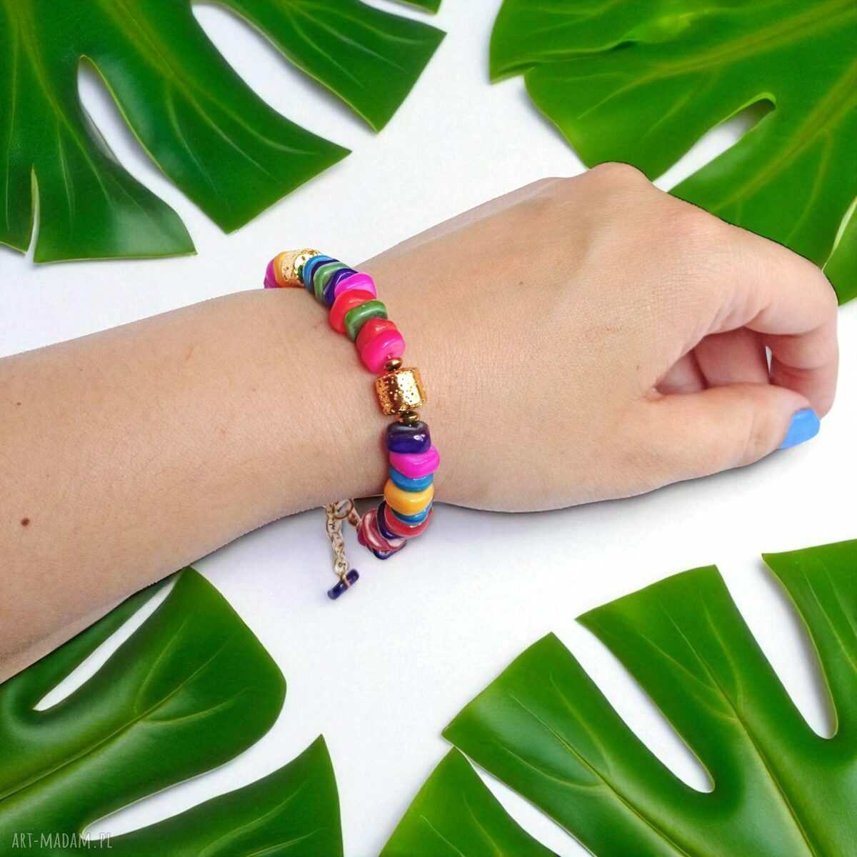 Bransoletka Summer Collection: złota lawa i kolorowa masa perłowa - rękodzieło na lato
