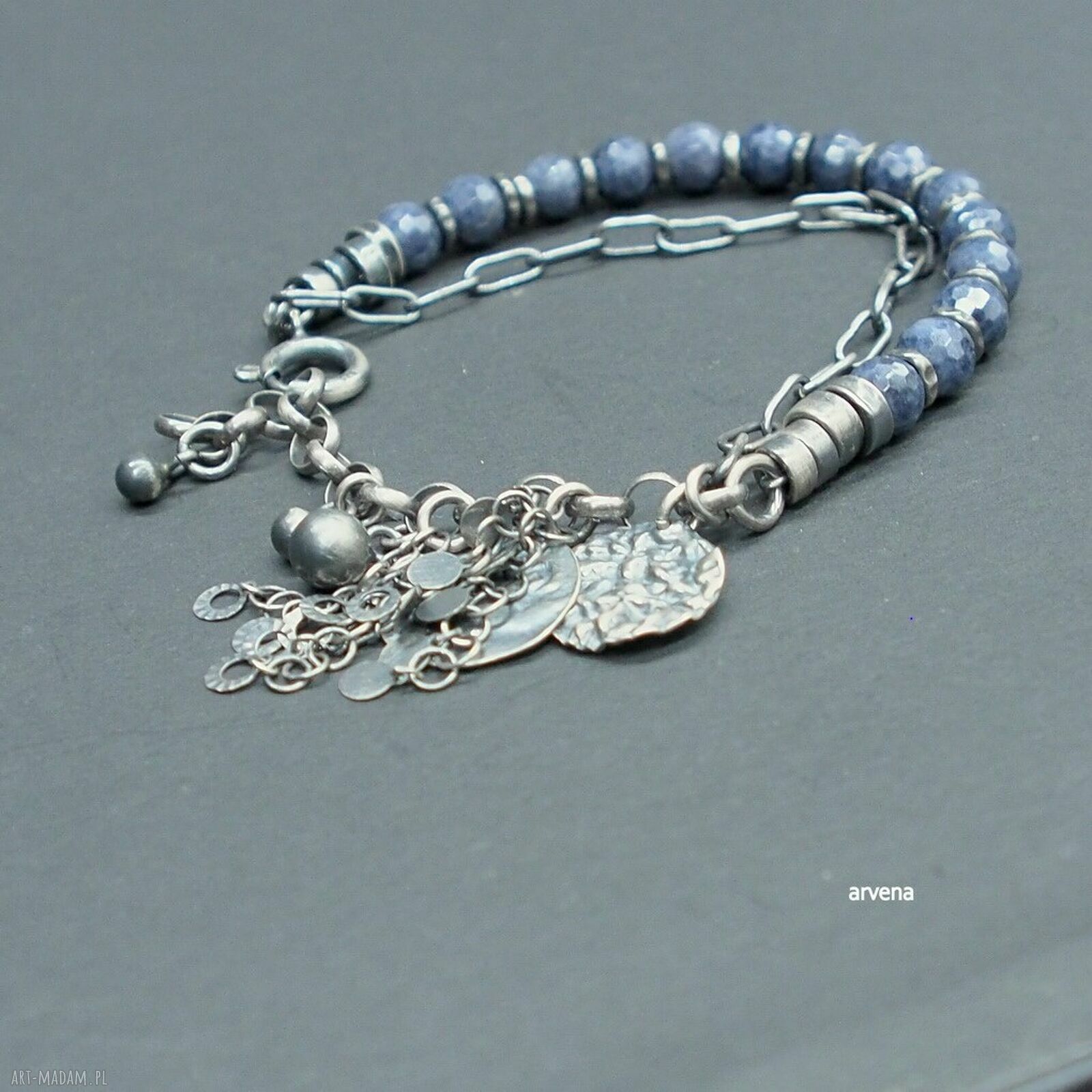 Szafirowa bransoletka z oksydowanego srebra 925 (handmade)