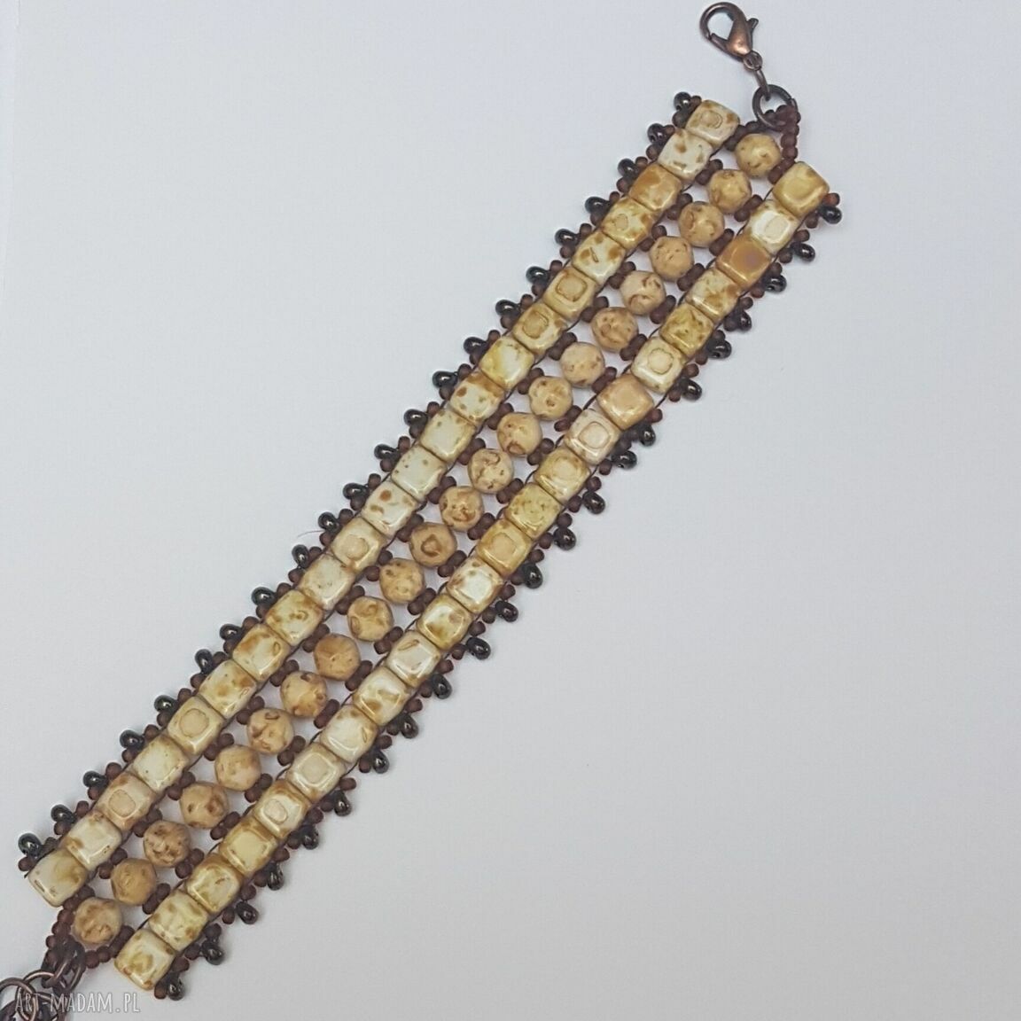 Szeroka bransoletka Tila Trawertyn w kolorze kości słoniowej - handmade