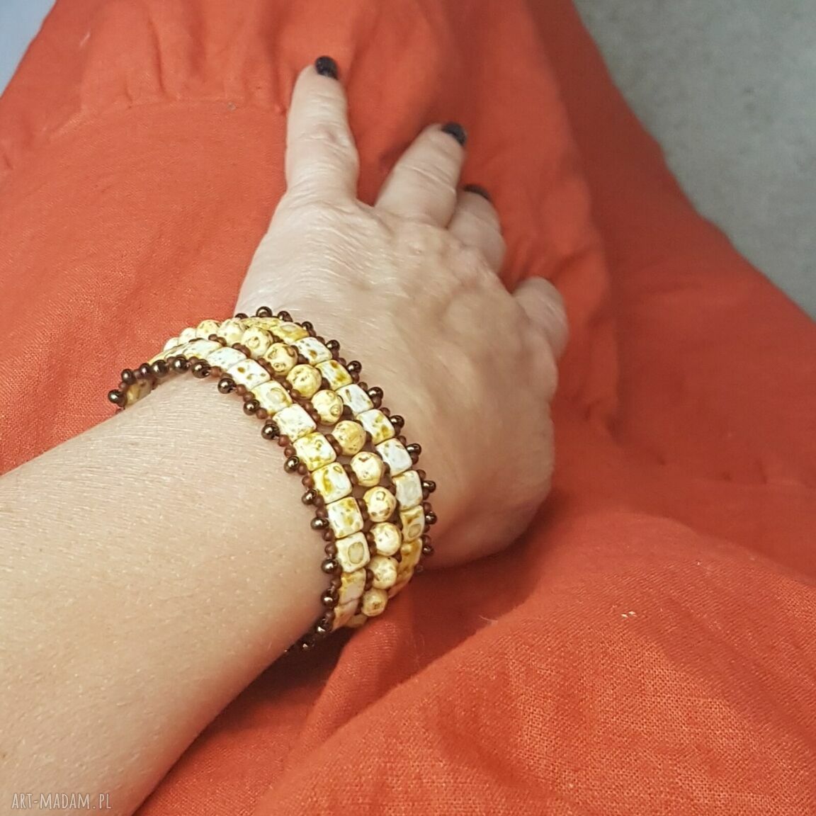 Szeroka bransoletka Tila Trawertyn w kolorze kości słoniowej - handmade