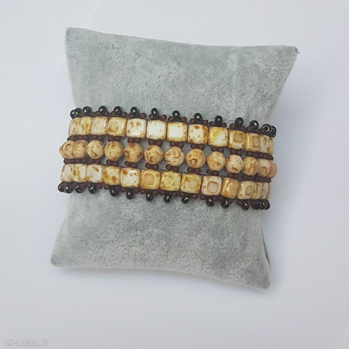 Szeroka bransoletka Tila Trawertyn w kolorze kości słoniowej - handmade