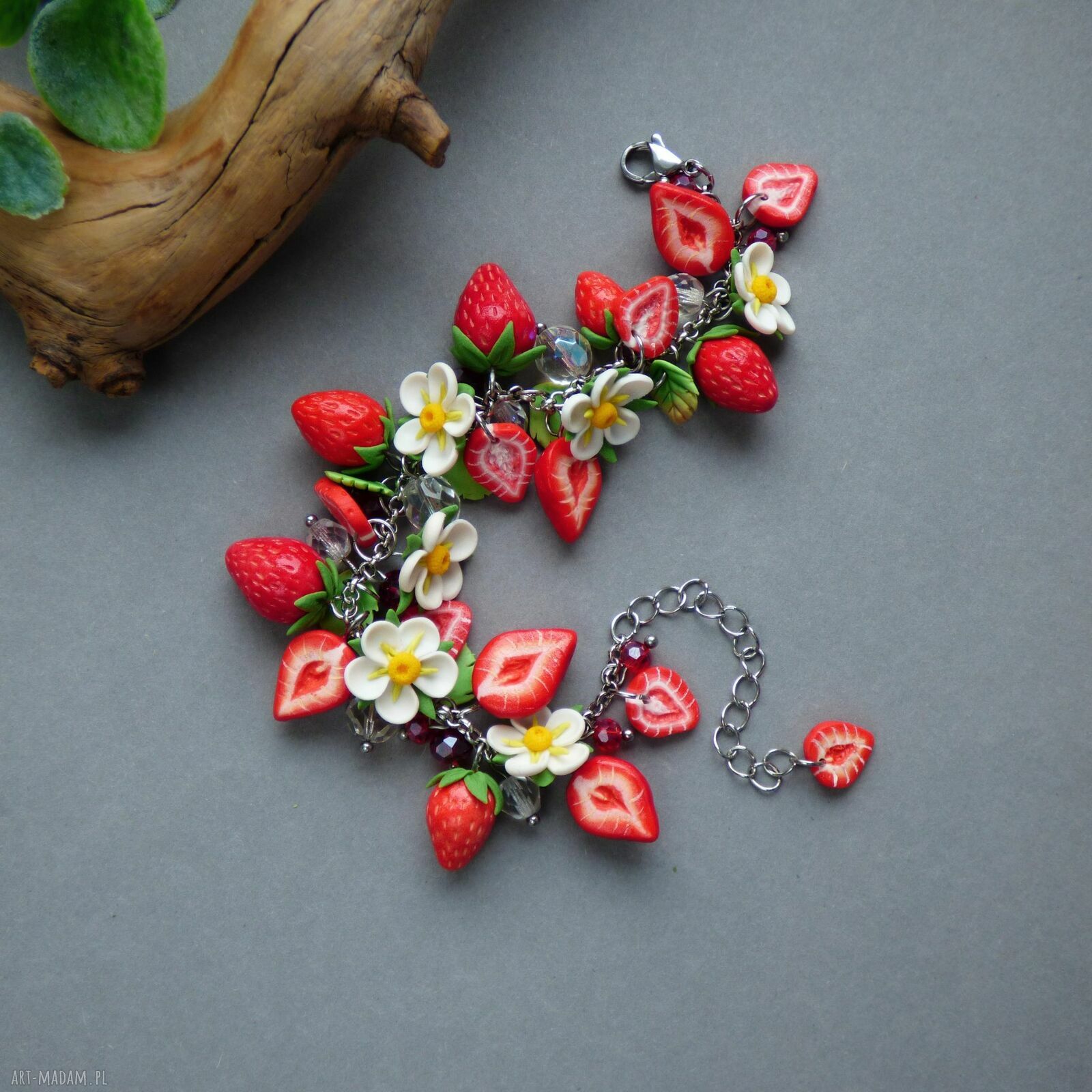 Bransoletka handmade „Truskawkowy Ogród”
