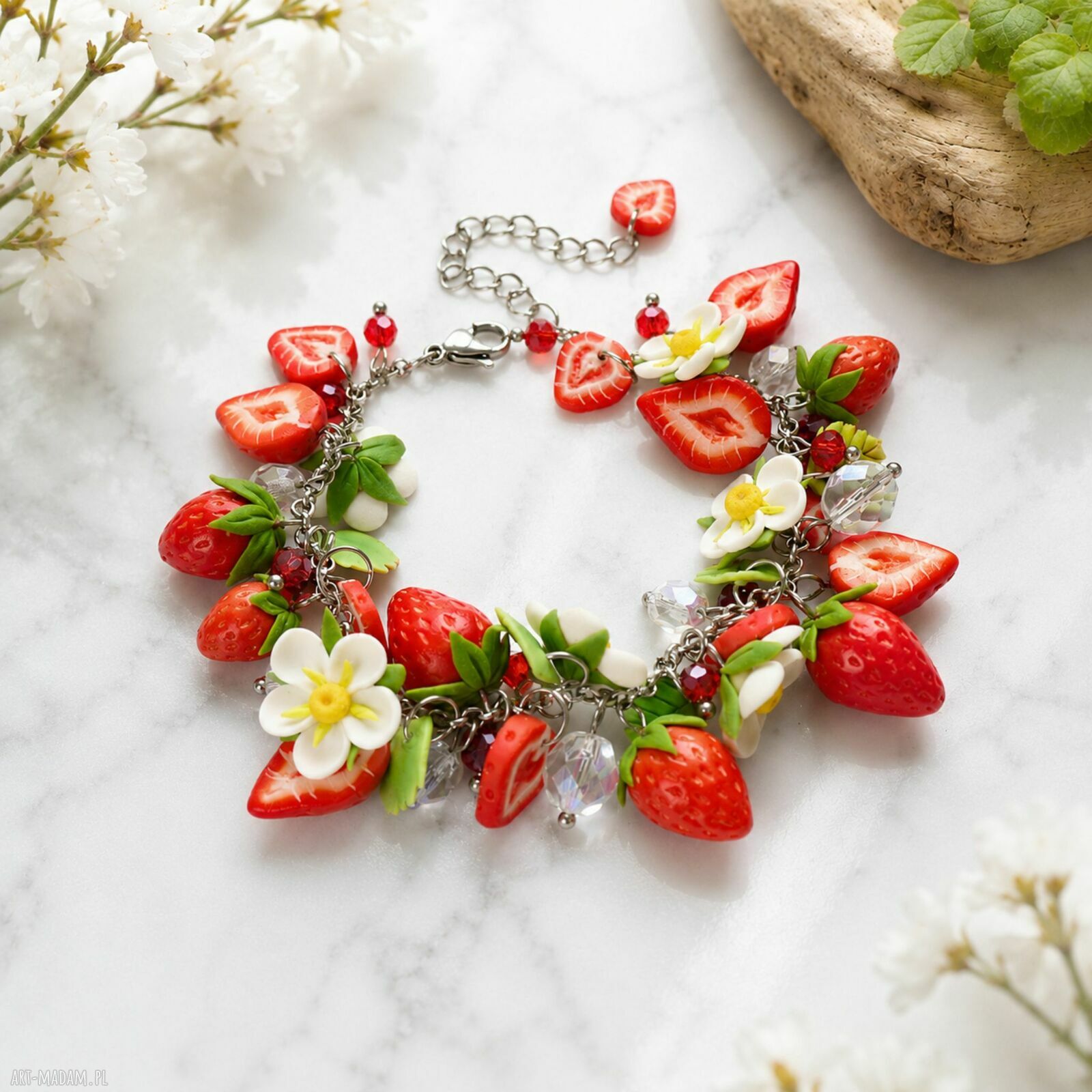 Bransoletka handmade „Truskawkowy Ogród”