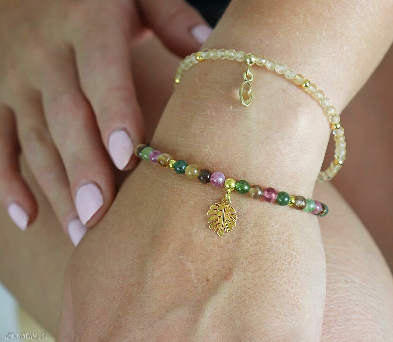 bransoletki: BRANSOLETKA turmalin, monstera FLORA autorskie