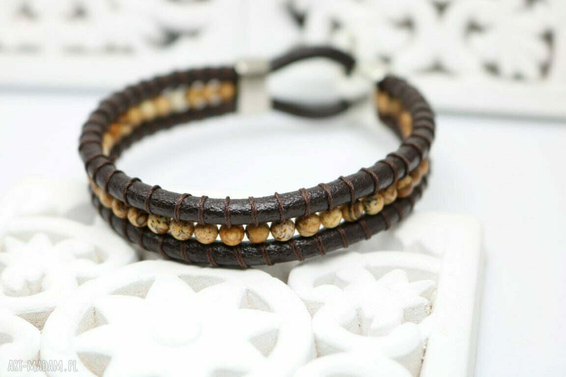 Bransoletka unisex Snake Wrap z jaspisem obrazkowym - ręcznie robiona