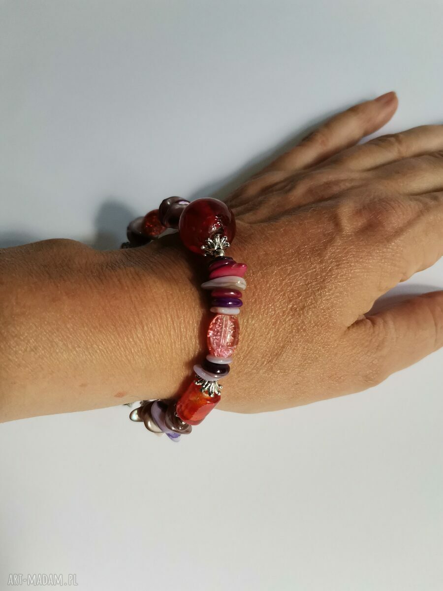 Bransoletka uniwersalna etno boho folk box f1 - frędzle ze szkła