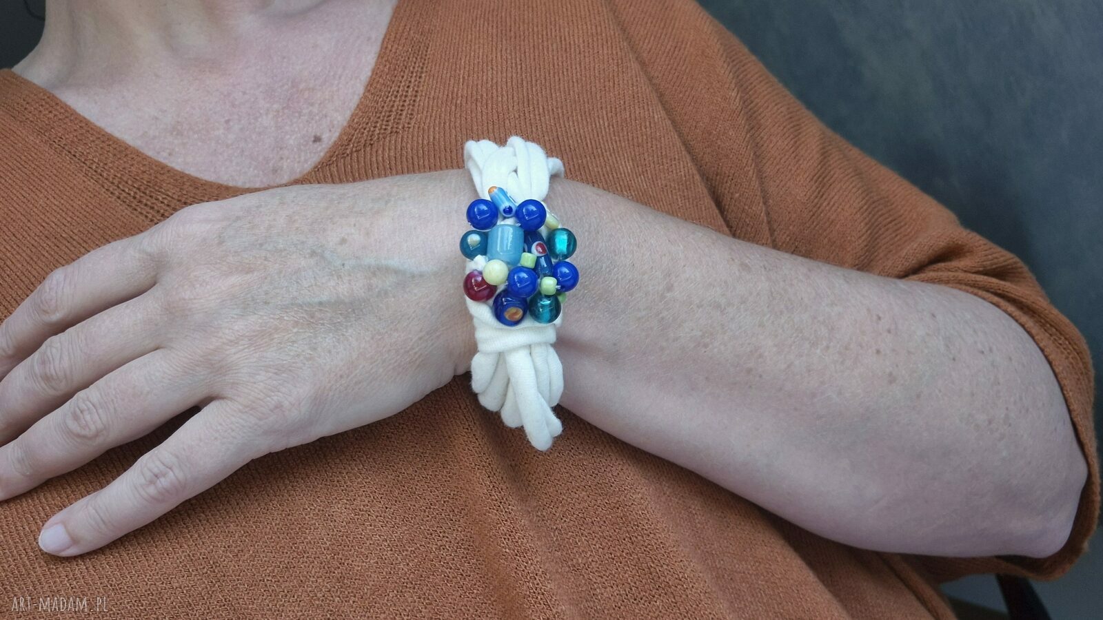 Kolorowa bransoletka boho Frida - dzianinowa, uniwersalna (handmade)