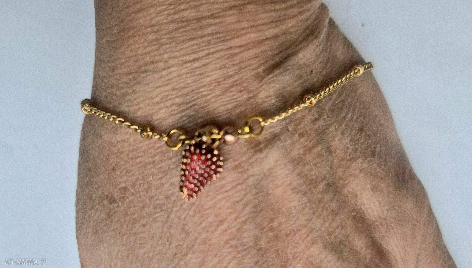 Bransoletka uniwersalna z truskawką - boho etno handmade Ruda Klara
