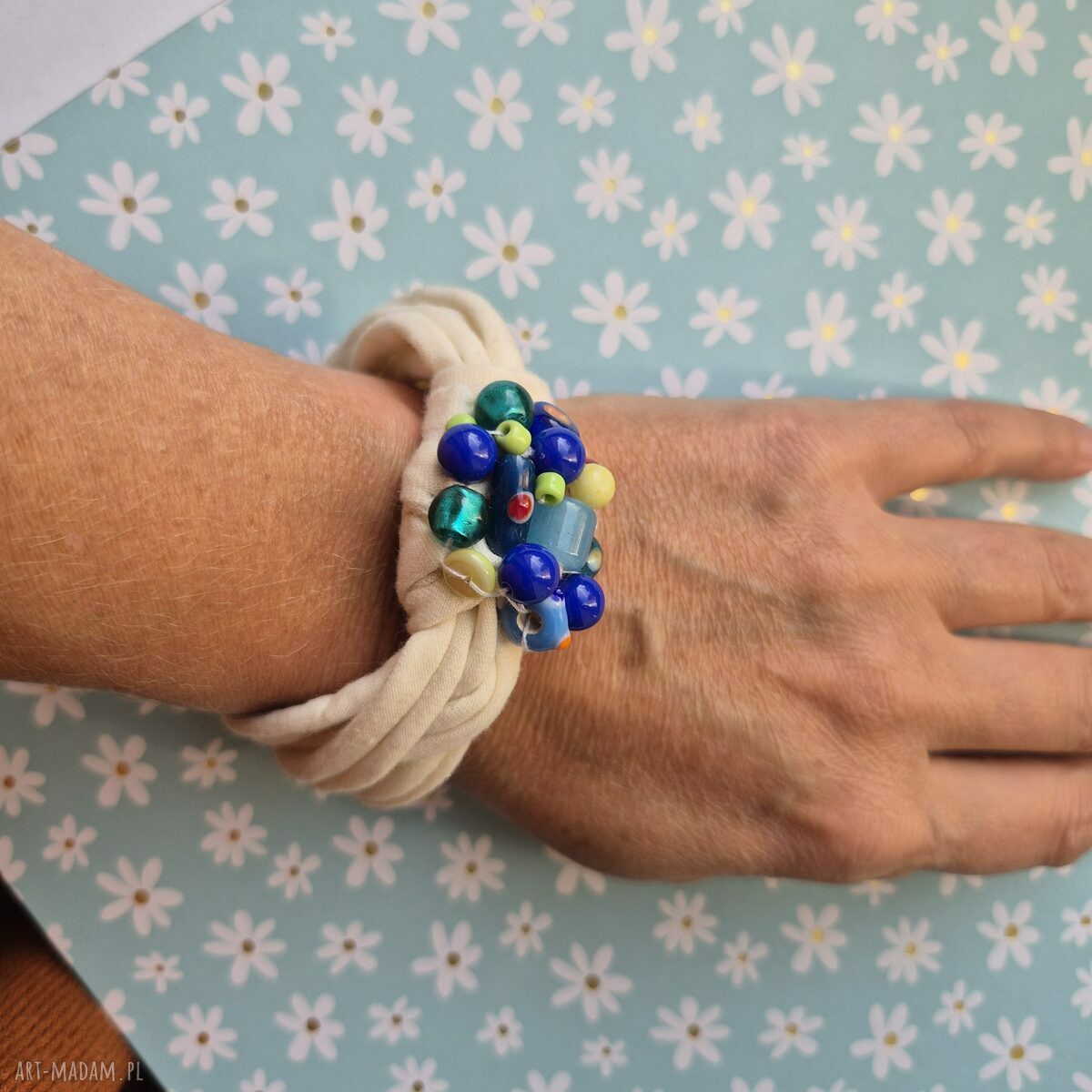 Kolorowa bransoletka boho Frida - dzianinowa, uniwersalna (handmade)