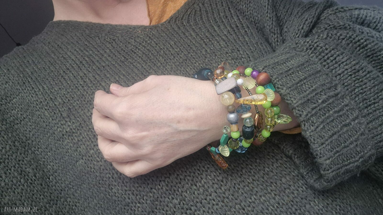 Bransoletka uniwersalna pamięciowa duża Boho - ręcznie robiona etno z frędzlami