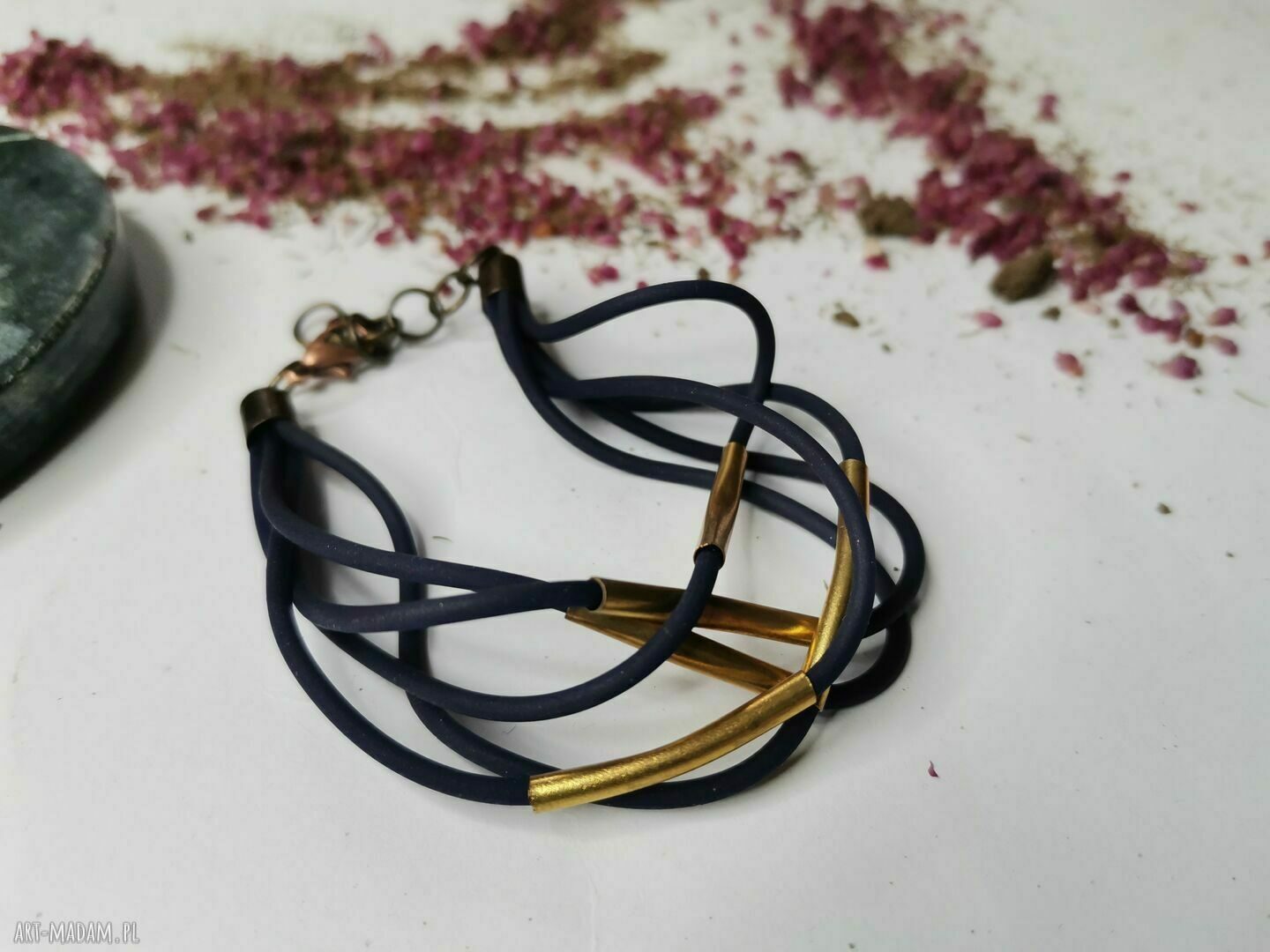 Uniwersalna bransoletka boho Frida w granacie i złotych akcentach