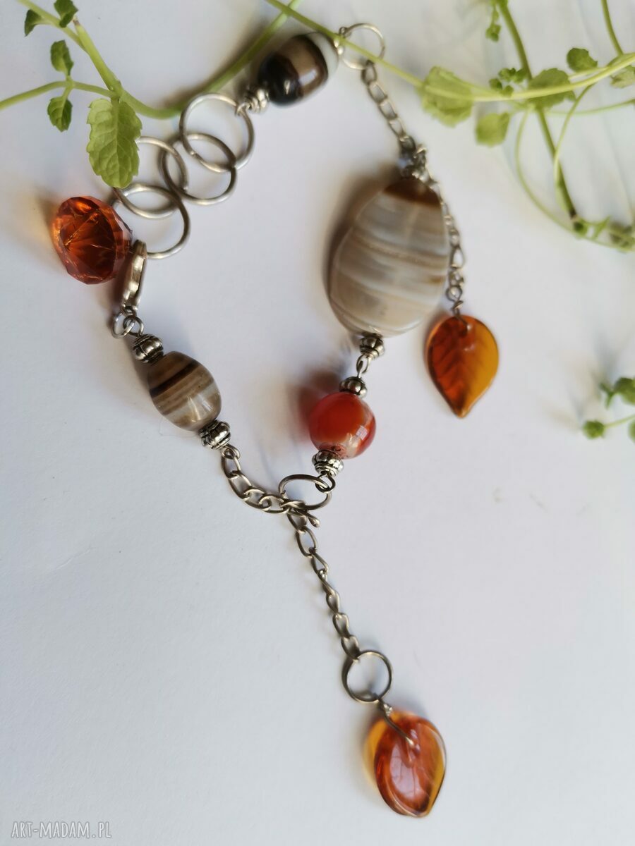 Bransoletka uniwersalna z listkami - boho i etno (ręcznie robiona)