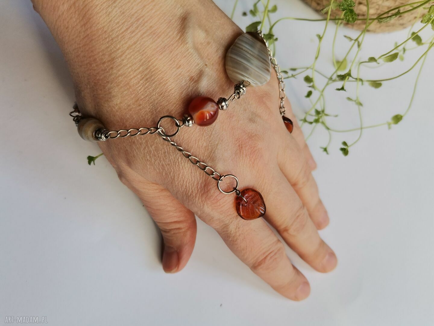 Bransoletka uniwersalna z listkami - boho i etno (ręcznie robiona)