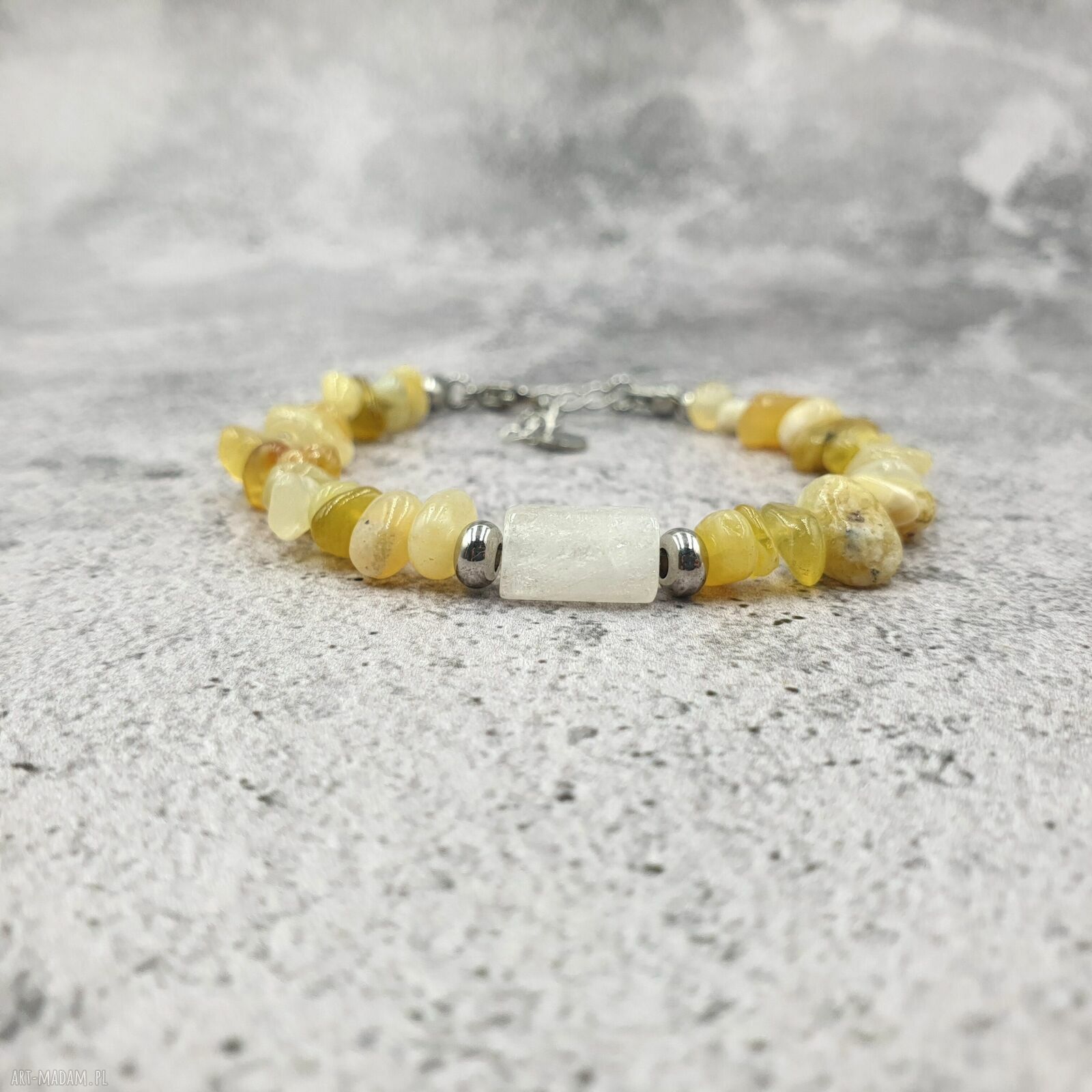 Bransoletka w kolorze słońca - opal afrykański i cytryn (handmade chainmaille)