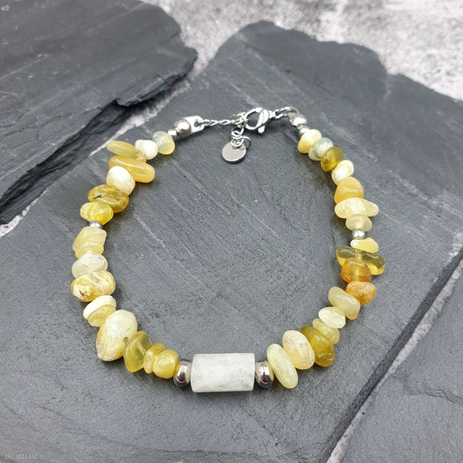 Bransoletka w kolorze słońca - opal afrykański i cytryn handmade chainmaille