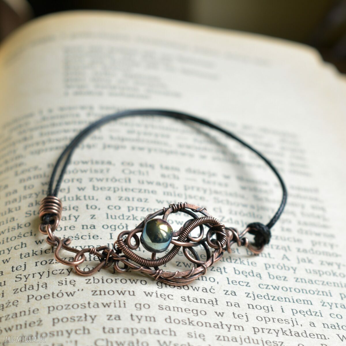 Boho love - bransoletka w stylu boho - miedź i tęczowe szkło