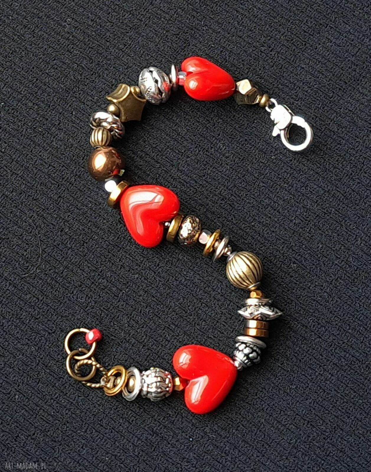 Bransoletka z 3 sercami - walentynkowy prezent handmade
