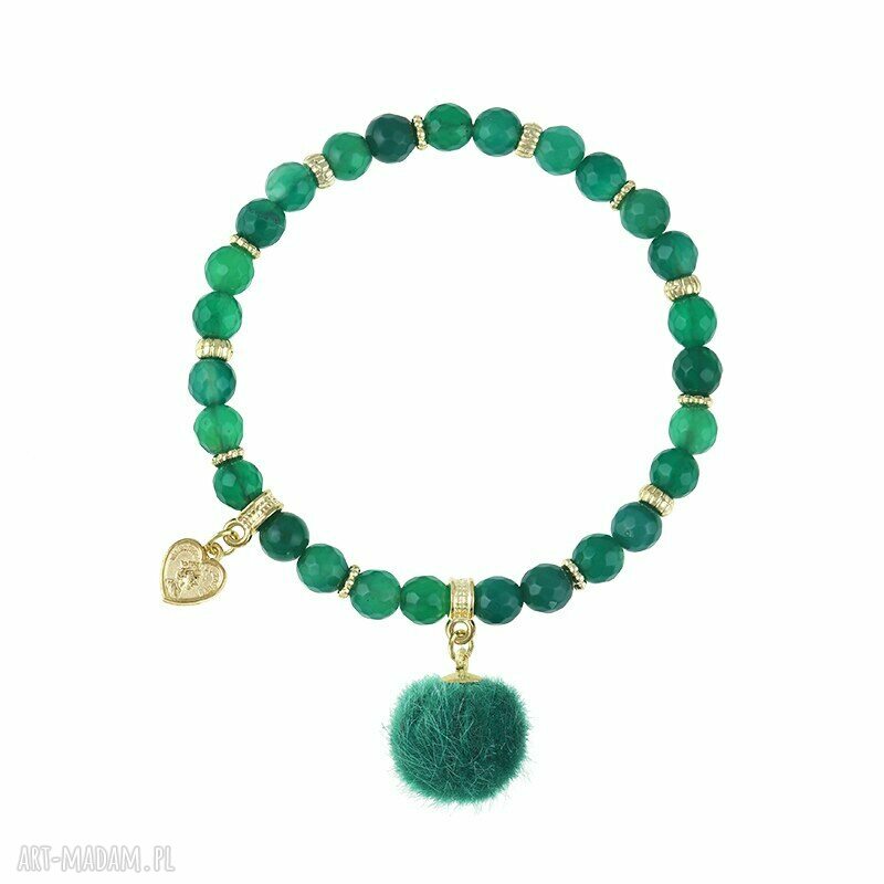 Bransoletka agatów pomponem ♥ pom poms agat pompon zielony