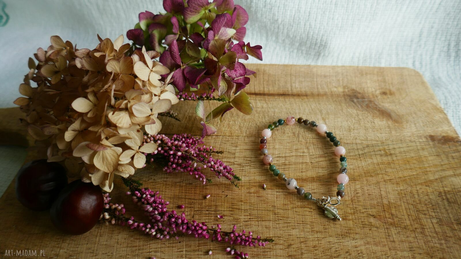 Bransoletka handmade z agatu indyjskiego i kwarcytu opalowego
