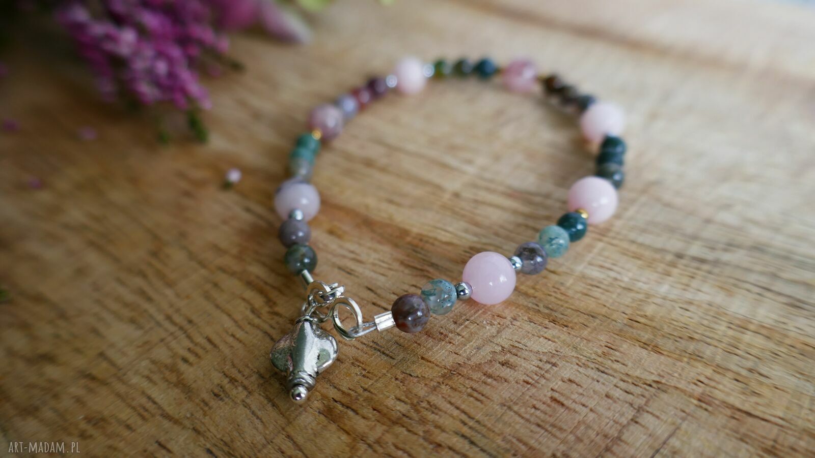 Bransoletka handmade z agatu indyjskiego i kwarcytu opalowego