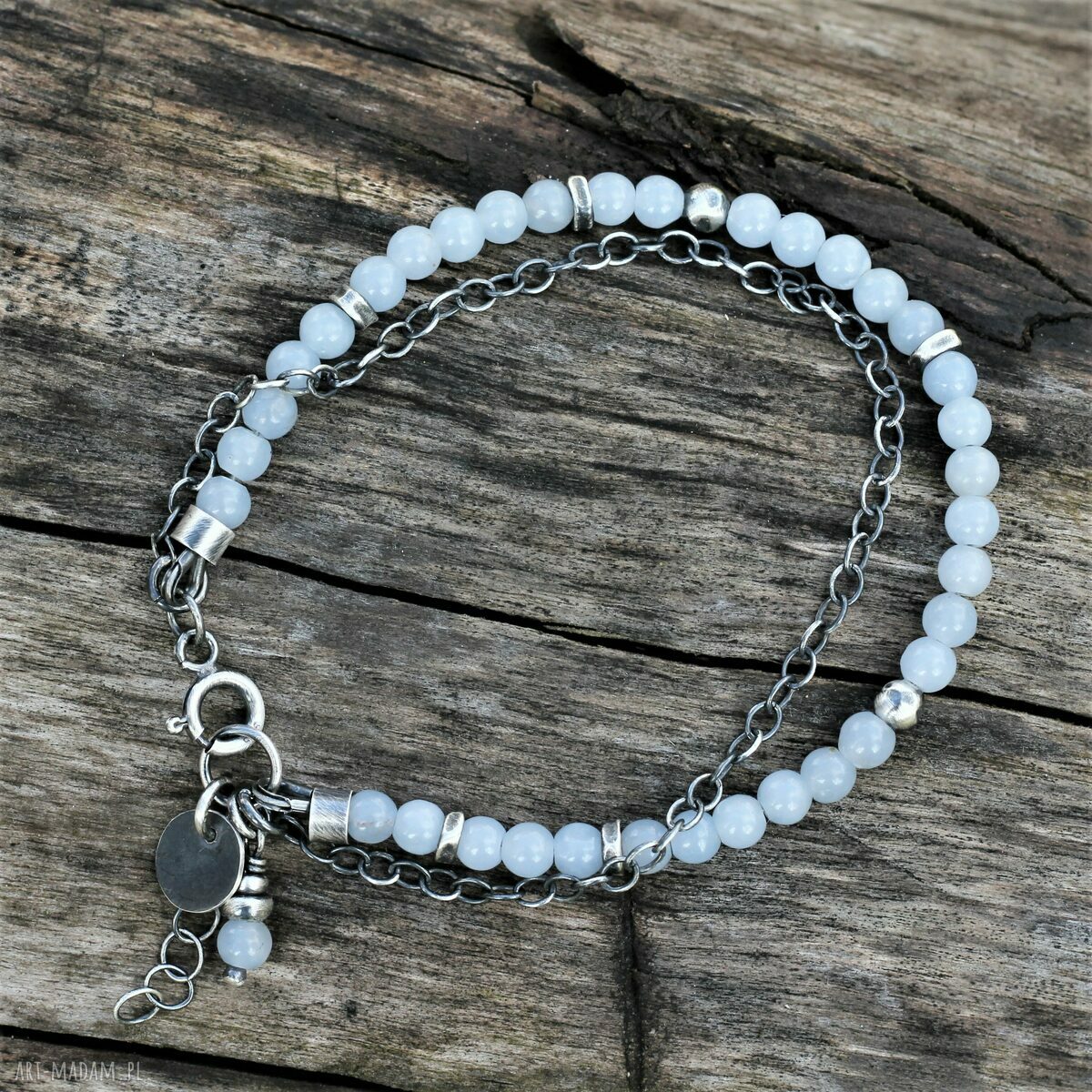 Bransoletka z angelitem - srebro 925 oksydowane w stylu minimalizmu