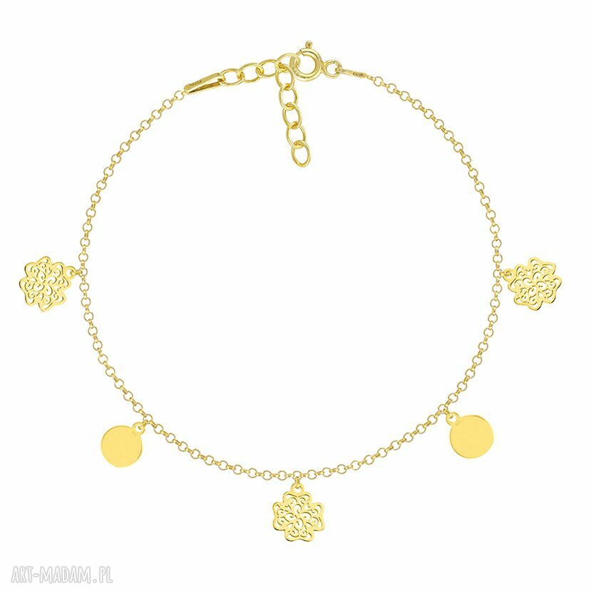 Bransoletka ażurowymi koniczynkami gładkimi kółeczkami koniczynka