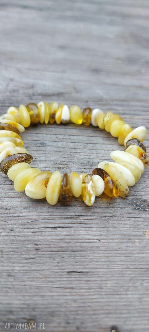 Bransoletka z białego bursztynu z miodowymi kulkami 10 mm - handmade