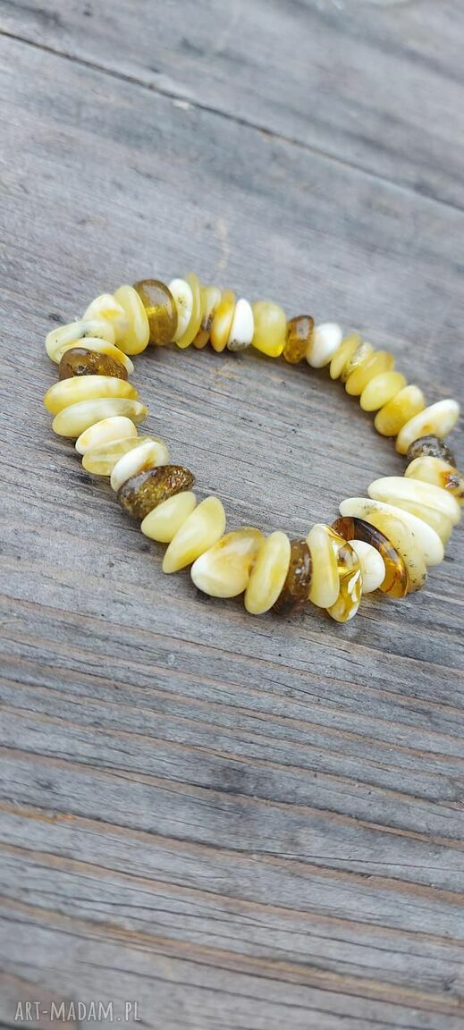Bransoletka z białego bursztynu z miodowymi kulkami 10 mm - handmade