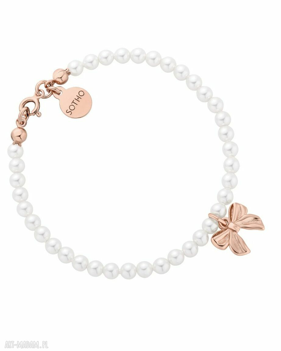 Bransoletka z białych pereł SWAROVSKI Crystal i kokardką z różowego złota Sotho