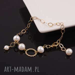 bransoletka z białych pereł w pozłącanym srebrze - perły naturalne