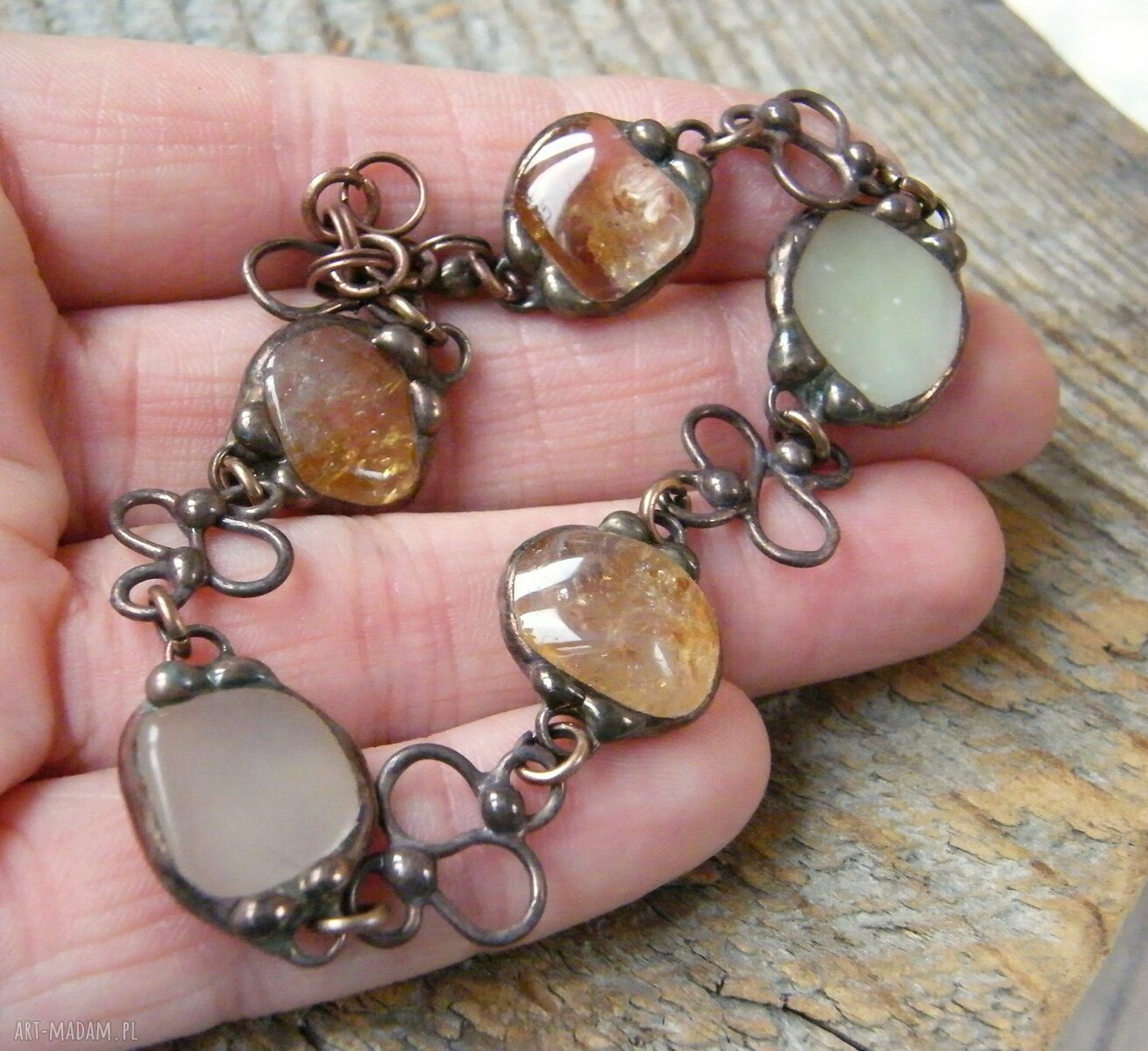 Bransoletka z cytrynem i jadeitem w miedzi - amulet