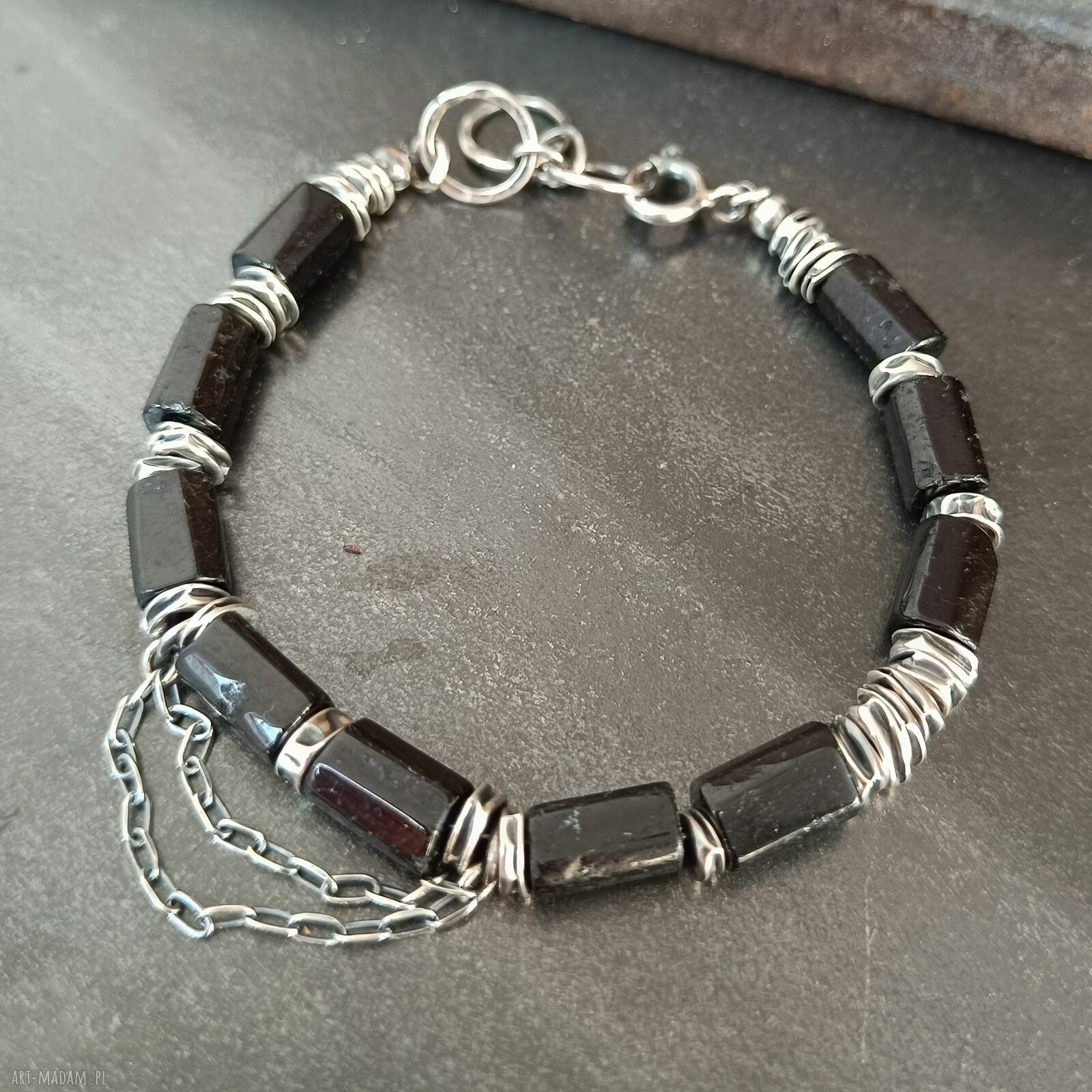Bransoletka z czarnym turmalinem w oksydowanym srebrze 925